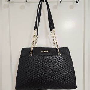 EUC Karl Lagerfeld Paris Charlotte Black & Gold Leather Tote